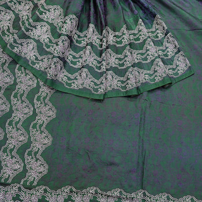 Indian Vintage Bottle Green Heavy Wedding Saree Pure Satin Silk Woven Banarasi Brocade Sari Craft Fabric Zari 5Yd Dress Making Crafting used