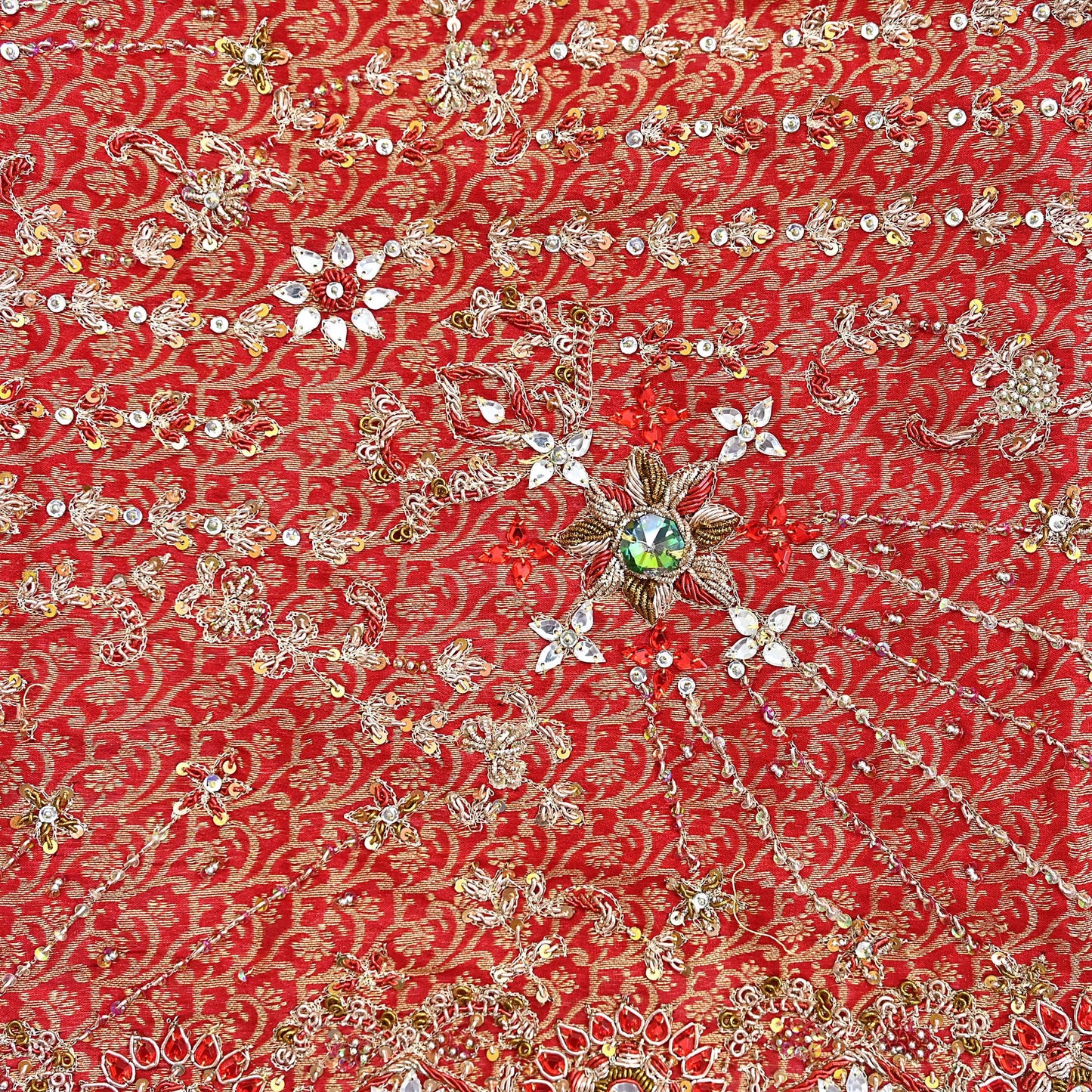 Indian Vintage Heavy Bridal Red Dupatta Pure Silk Long Stole Hand Embroidered Scarf Zardozi/Dabka Wedding red Hijab veil