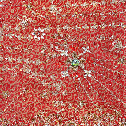 Indian Vintage Heavy Bridal Red Dupatta Pure Silk Long Stole Hand Embroidered Scarf Zardozi/Dabka Wedding red Hijab veil