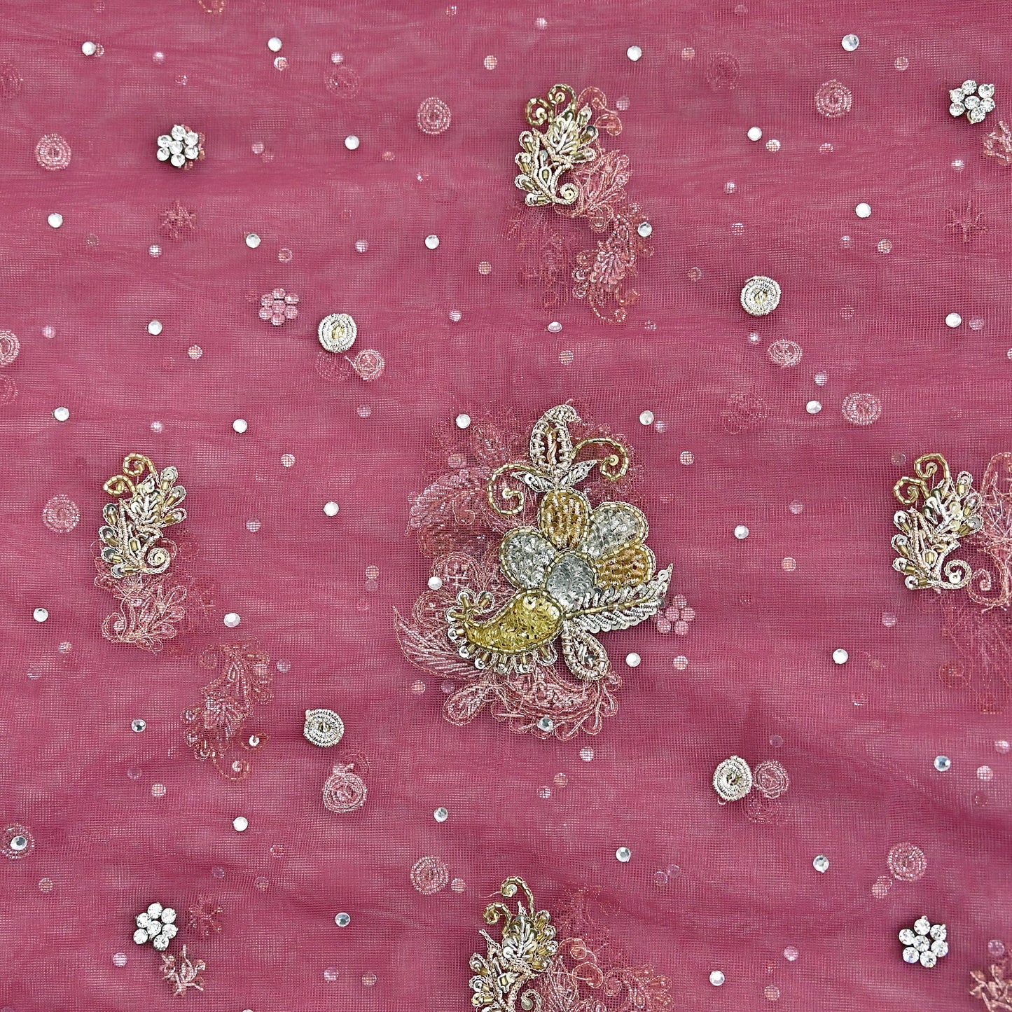 Indian Vintage Heavy Dupatta Pink Net Mesh Long Stole Hand Embroidered Scarves Wedding veil Wrap Boho