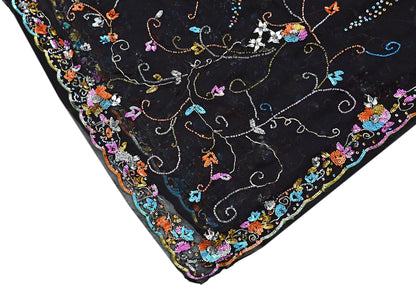 Indian Vintage Heavy Black Dupatta Pure Georgette silk Long Stole Hand Embroidered Scarves Stole Veil Wrap Sequins