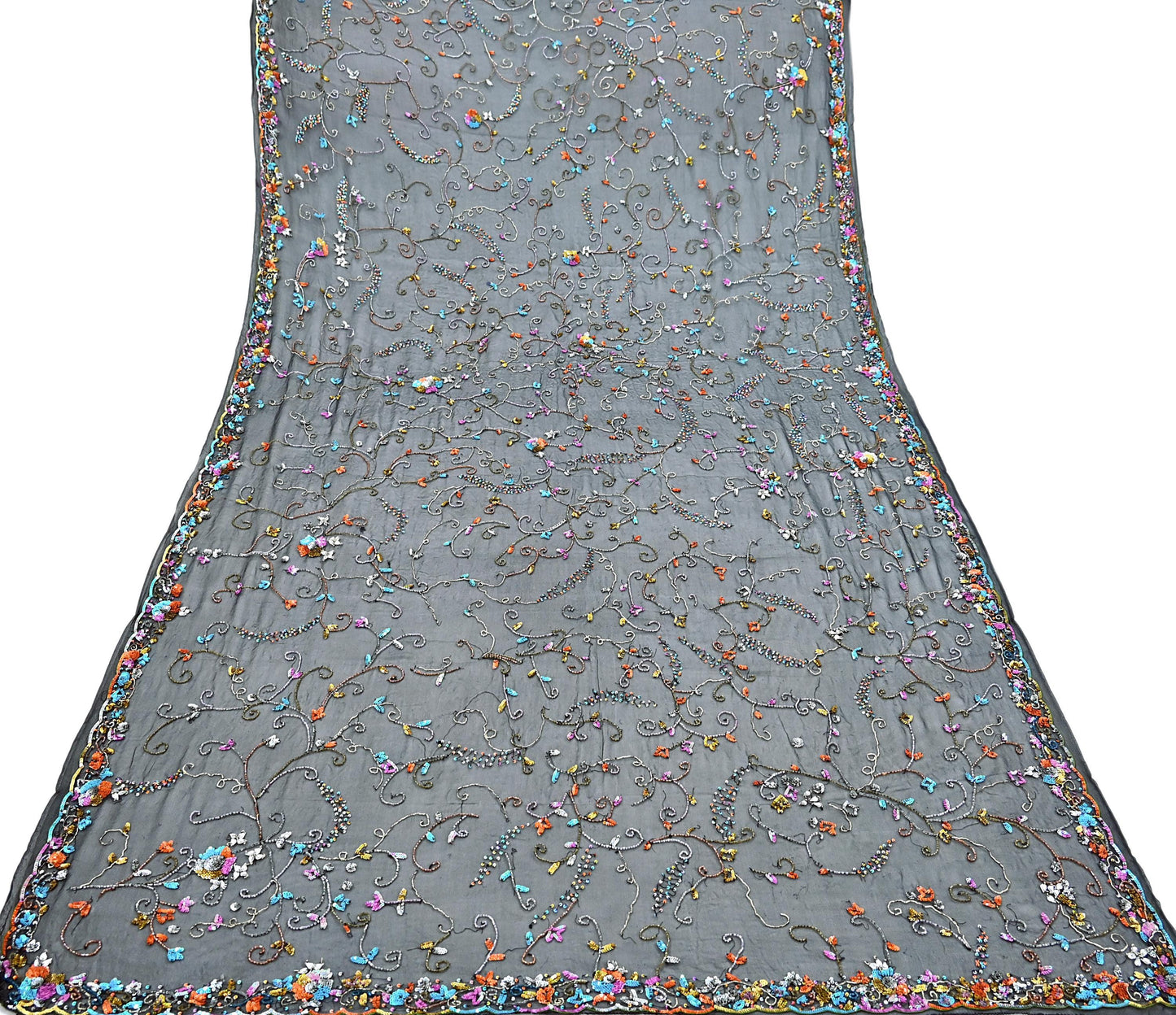 Indian Vintage Heavy Black Dupatta Pure Georgette silk Long Stole Hand Embroidered Scarves Stole Veil Wrap Sequins