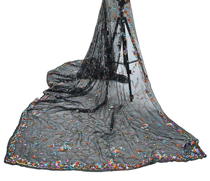 Indian Vintage Heavy Black Dupatta Pure Georgette silk Long Stole Hand Embroidered Scarves Stole Veil Wrap Sequins