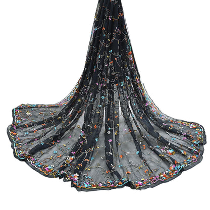 Indian Vintage Heavy Black Dupatta Pure Georgette silk Long Stole Hand Embroidered Scarves Stole Veil Wrap Sequins