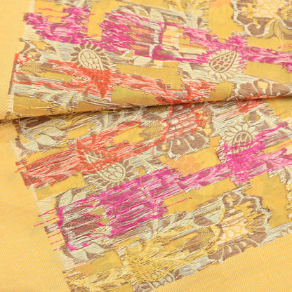 Indian Vintage Yellow Dupatta Long Stole Artificial Silk hand Woven Scarves Veil Scarf Wrap Hippie Boho Soft Floral Fringes