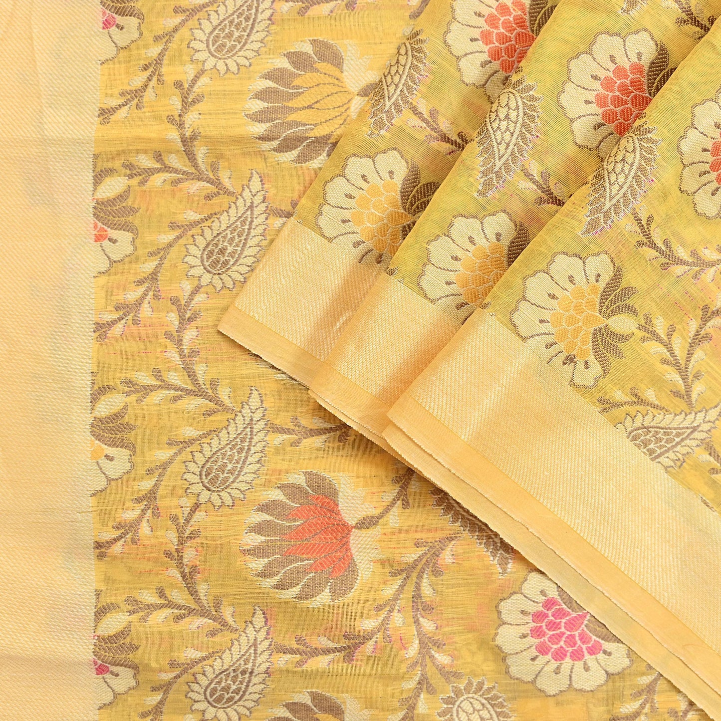 Indian Vintage Yellow Dupatta Long Stole Artificial Silk hand Woven Scarves Veil Scarf Wrap Hippie Boho Soft Floral Fringes