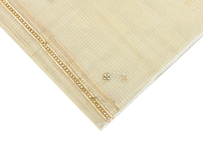 Indian Vintage White Dupatta Long Stole Embroidered Pure Cotton Scarves Veil Golden Zari Soft Fringes