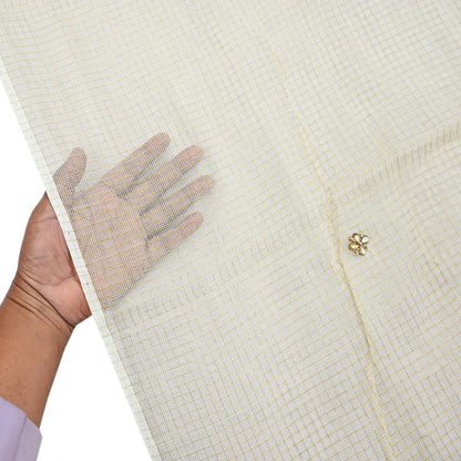 Indian Vintage White Dupatta Long Stole Embroidered Pure Cotton Scarves Veil Golden Zari Soft Fringes