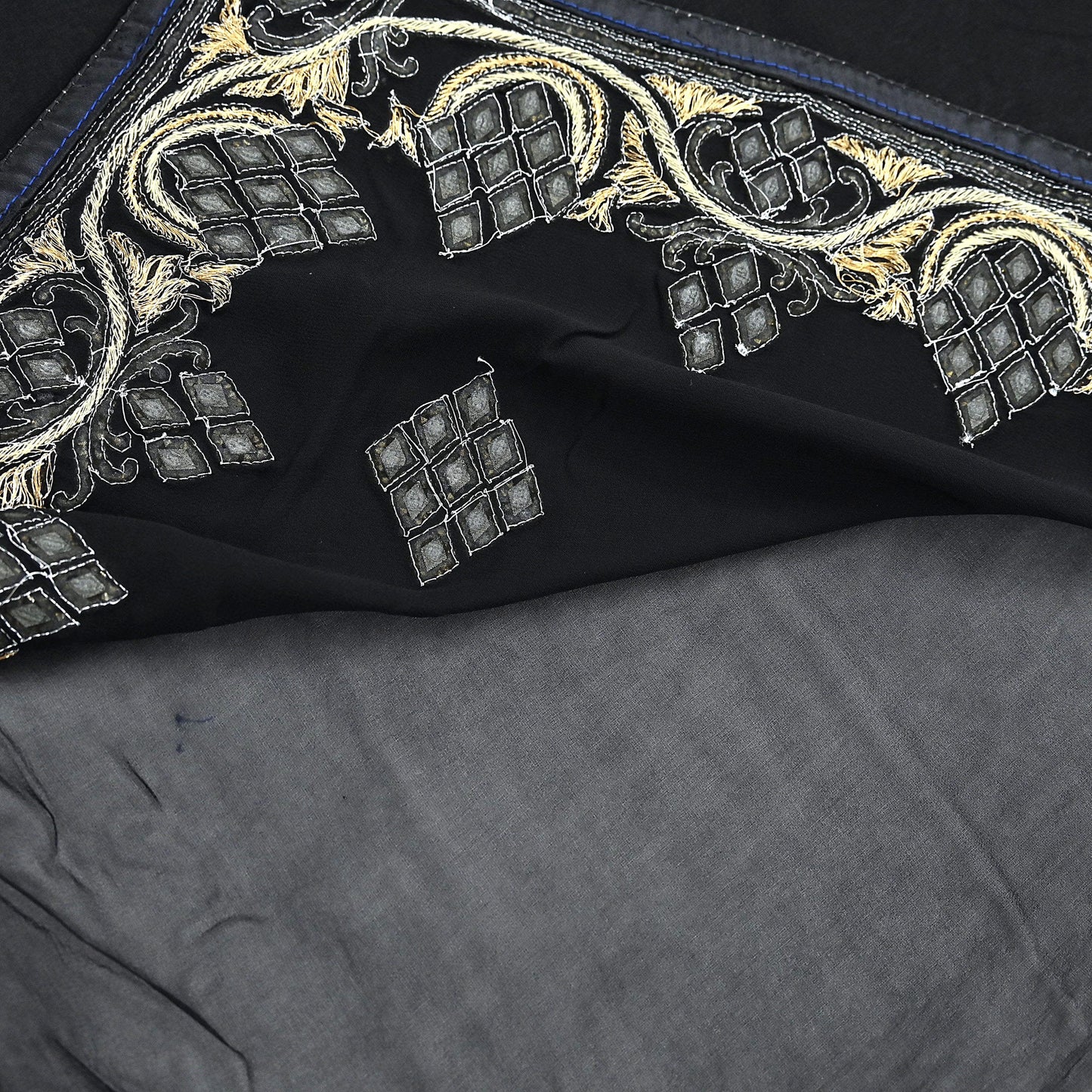 Indian Vintage Heavy Black Saree Blend Georgette Hand Embroidered Sari Craft Fabric 6Yd Sewing Soft Ethnic zardozi Dress Making wedding Sari