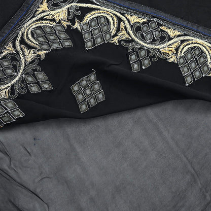 Indian Vintage Heavy Black Saree Blend Georgette Hand Embroidered Sari Craft Fabric 6Yd Sewing Soft Ethnic zardozi Dress Making wedding Sari