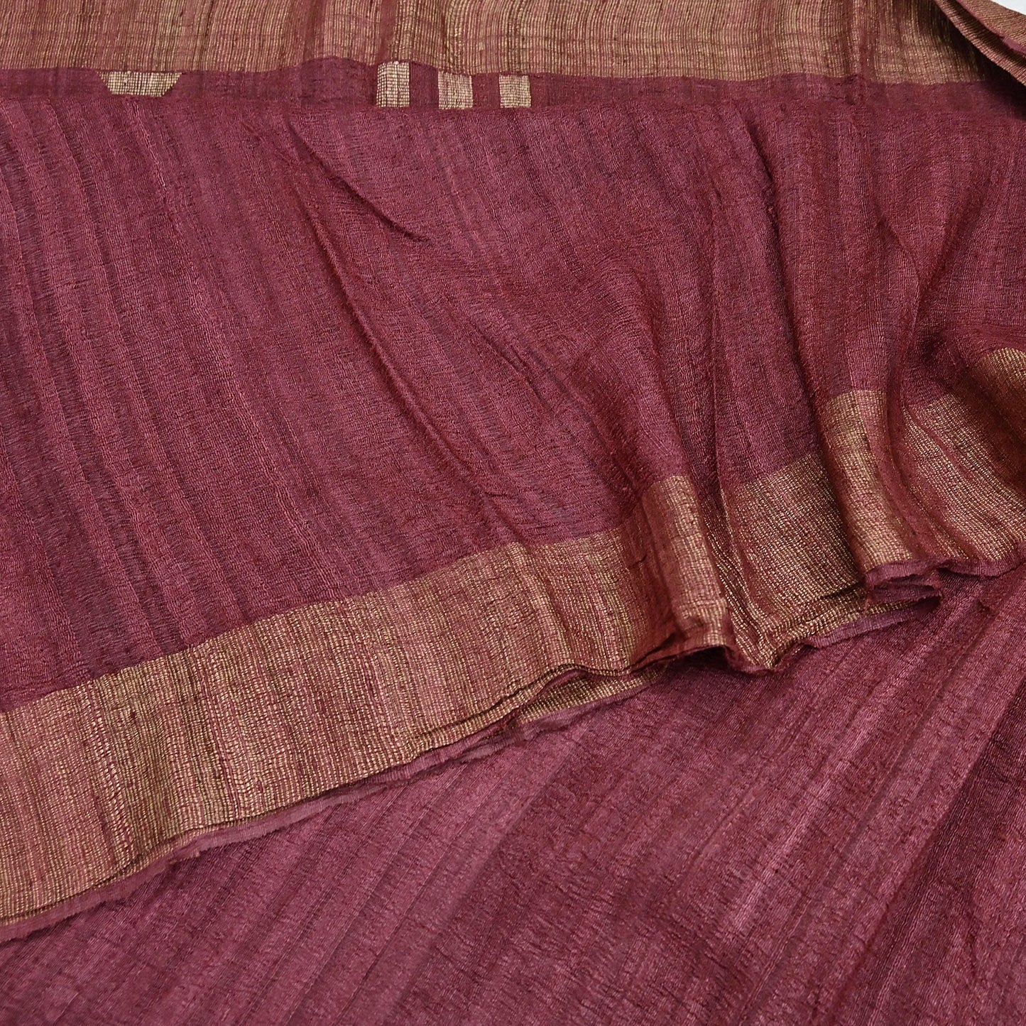 Indian Vintage Heavy Sari Maroon Pure Khadi Silk Handloom Saree Craft Fabric 6yd Ethnic Wear Dress making For Crafting Quilting