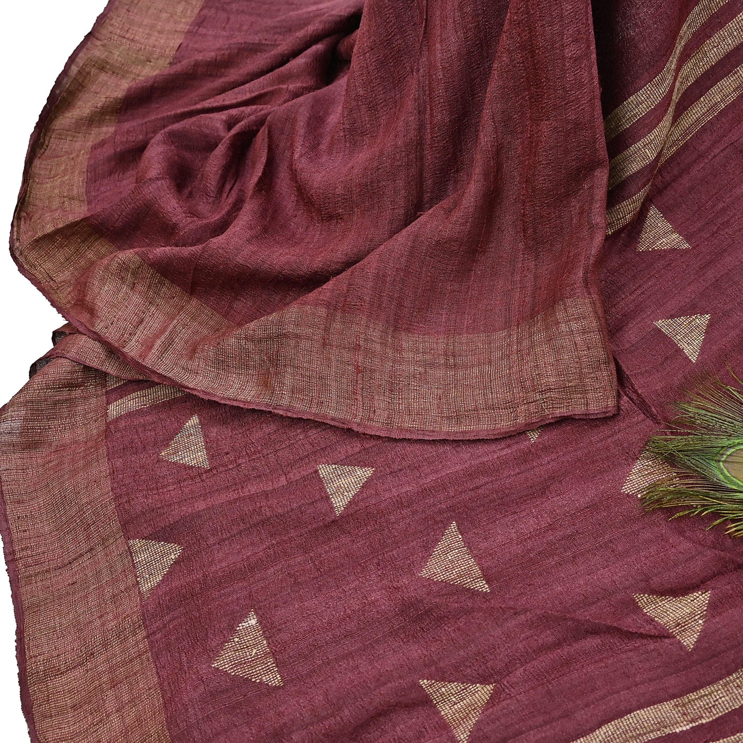 Indian Vintage Heavy Sari Maroon Pure Khadi Silk Handloom Saree Craft Fabric 6yd Ethnic Wear Dress making For Crafting Quilting