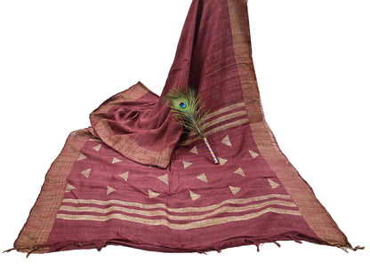 Indian Vintage Heavy Sari Maroon Pure Khadi Silk Handloom Saree Craft Fabric 6yd Ethnic Wear Dress making For Crafting Quilting