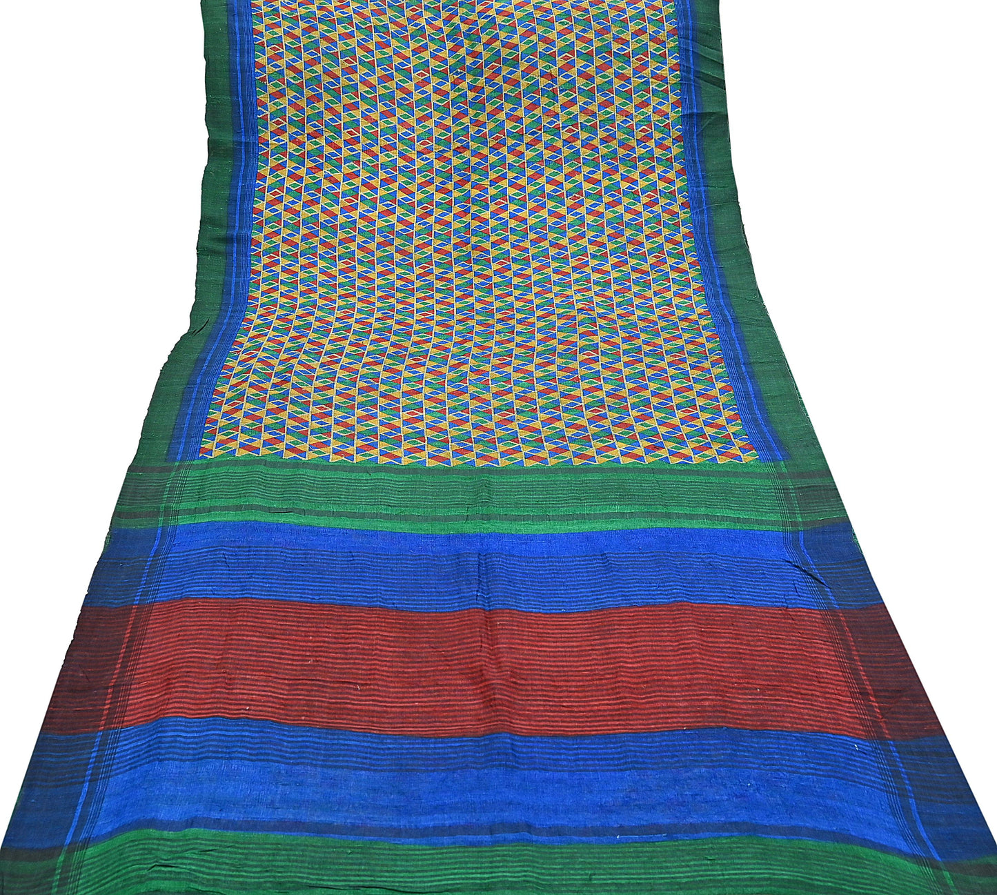 Indian Vintage Multi Saree Pure Khadi Silk Handloom Printed Sari Fabric 5yd Ethnic Wear Sari Floral Designs Dress making Crafting