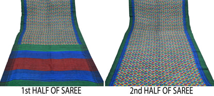 Indian Vintage Multi Saree Pure Khadi Silk Handloom Printed Sari Fabric 5yd Ethnic Wear Sari Floral Designs Dress making Crafting