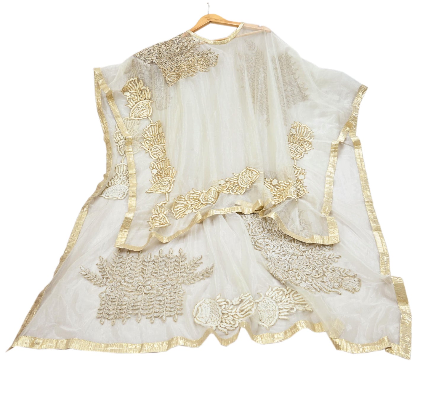 Indian White Net Kaftan Hand Embroidered Zardozi Dabka Work Pre-Owned Kaftan Dress Luxury Ethnic Wear Free size