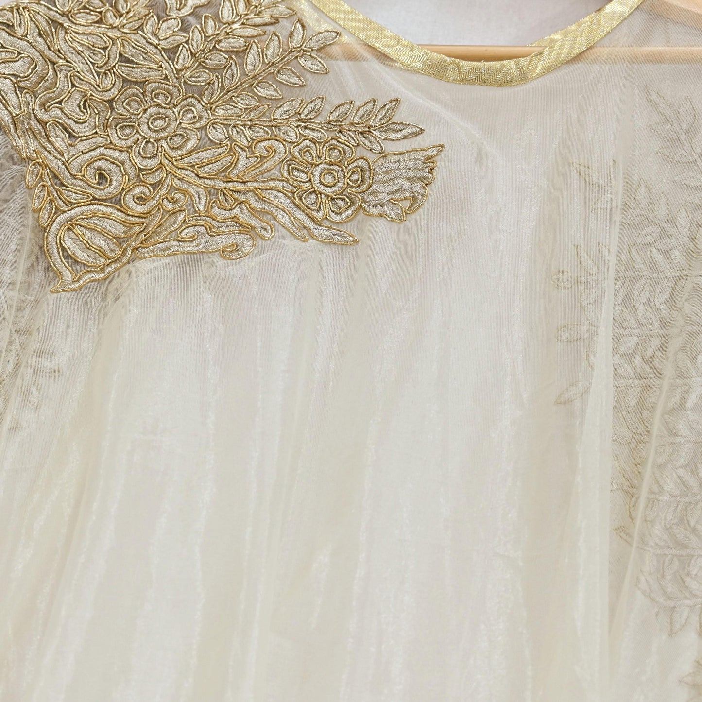 Indian White Net Kaftan Hand Embroidered Zardozi Dabka Work Pre-Owned Kaftan Dress Luxury Ethnic Wear Free size