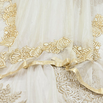 Indian White Net Kaftan Hand Embroidered Zardozi Dabka Work Pre-Owned Kaftan Dress Luxury Ethnic Wear Free size