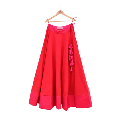 Indian Vintage Red Pure Cotton Lehenga/Skirt Hand woven Skirt Wedding Outfit Designer Anushree Readdy
