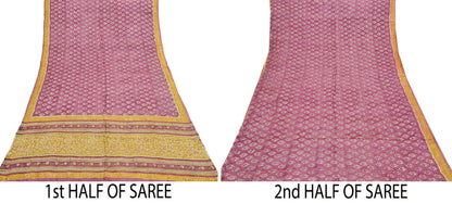 Indian Vintage Pink & Mustard Saree Pure Khadi Silk Handloom Hand Embroidered Sari Craft Fabric 5yd Ethnic Wear Dress making Crafting