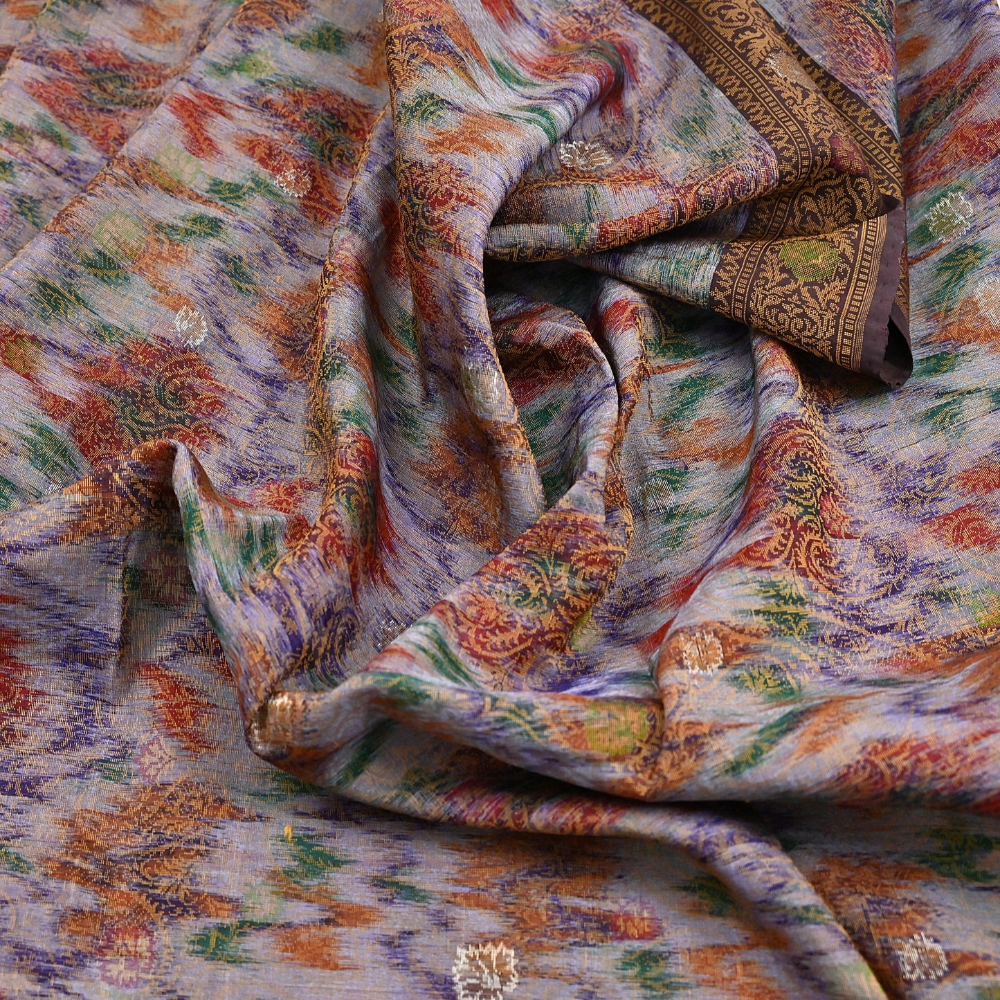 Indian Vintage Heavy Saree Brown & Multi 100% Pure Silk Hand Woven Ikat Sari Fabric 5Yard Ethnic Floral Soft Fabric zari