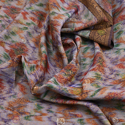 Indian Vintage Heavy Saree Brown & Multi 100% Pure Silk Hand Woven Ikat Sari Fabric 5Yard Ethnic Floral Soft Fabric zari