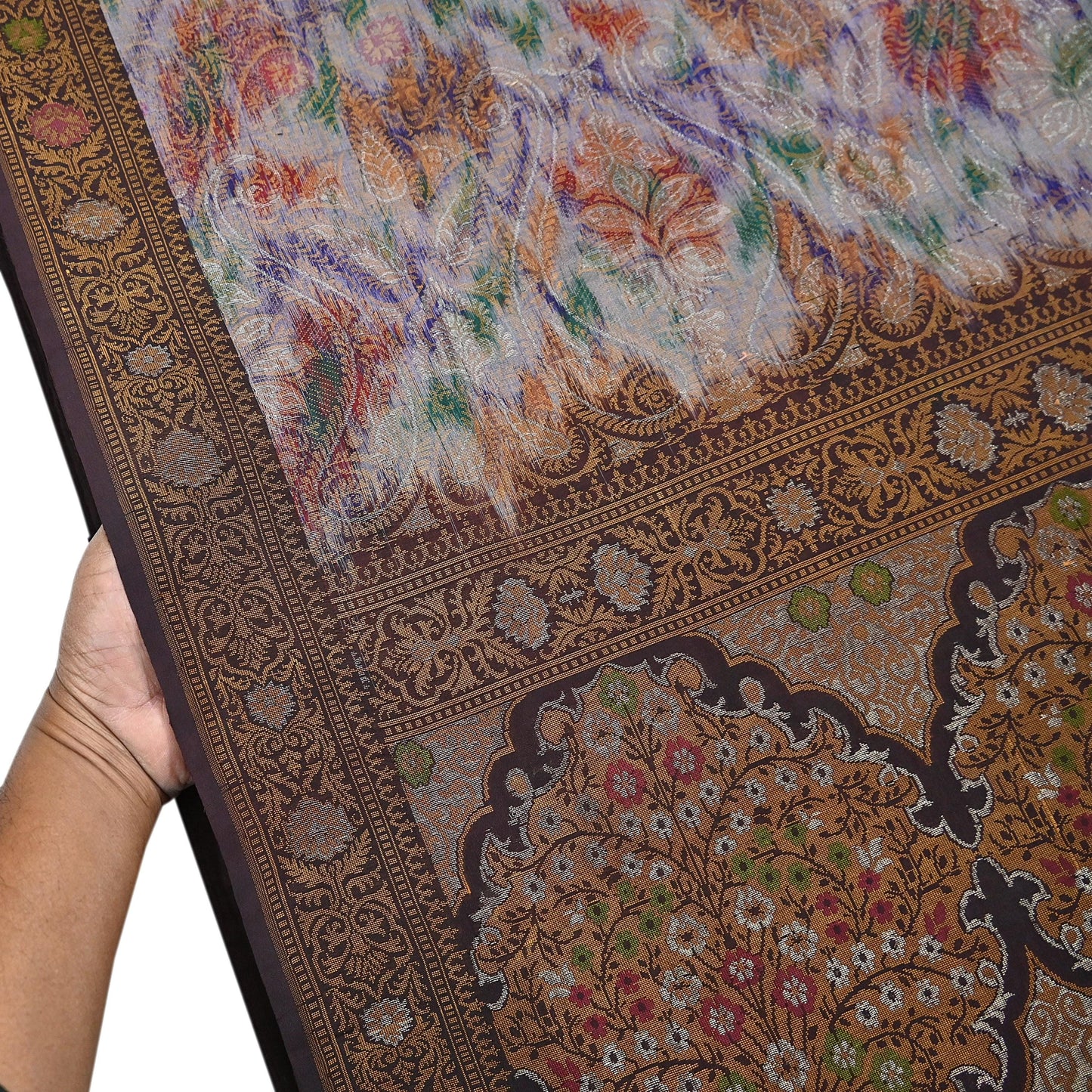 Indian Vintage Heavy Saree Brown & Multi 100% Pure Silk Hand Woven Ikat Sari Fabric 5Yard Ethnic Floral Soft Fabric zari