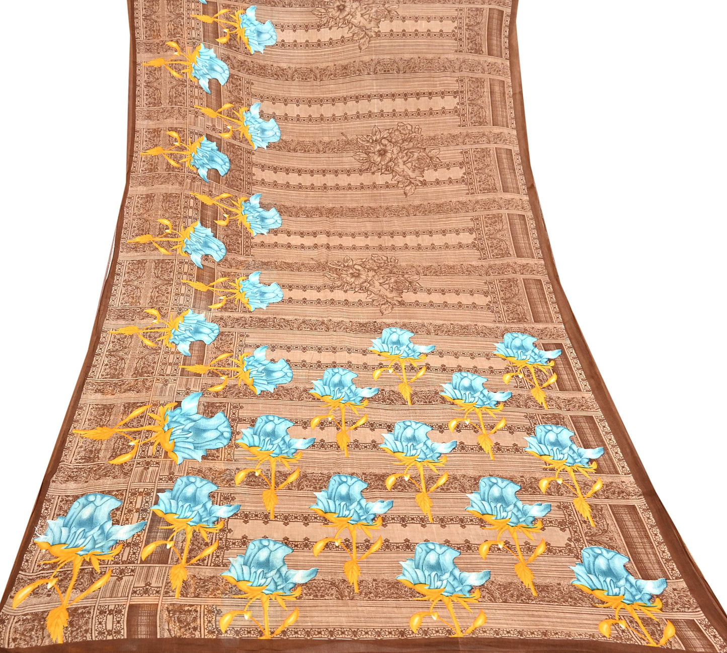 Indian Vintage Sari Brown Printed 100% Pure Cotton Saree Craft Fabric 5Yd Soft Sewing Sarong Wrap Boho Dress Making Quilting