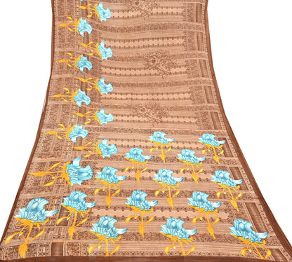 Indian Vintage Sari Brown Printed 100% Pure Cotton Saree Craft Fabric 5Yd Soft Sewing Sarong Wrap Boho Dress Making Quilting