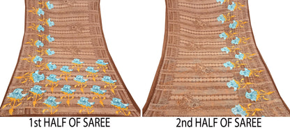 Indian Vintage Sari Brown Printed 100% Pure Cotton Saree Craft Fabric 5Yd Soft Sewing Sarong Wrap Boho Dress Making Quilting