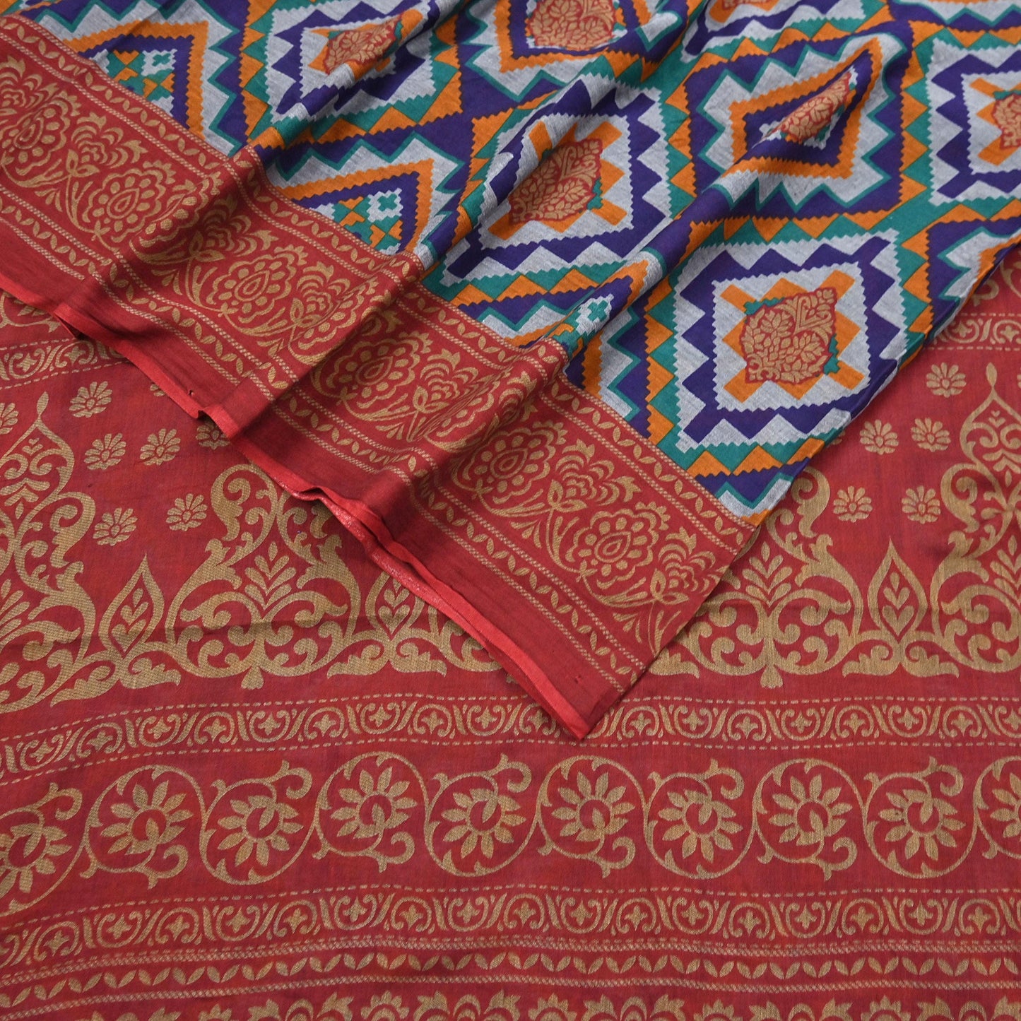 Indian Vintage Sari Red & Multi Printed 100% Pure Cotton Sarees Craft Fabric 5Yd Sewing Sarong Wrap Boho Floral Dress Making Crafting Soft