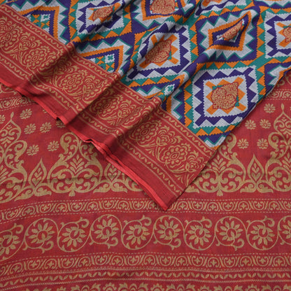 Indian Vintage Sari Red & Multi Printed 100% Pure Cotton Sarees Craft Fabric 5Yd Sewing Sarong Wrap Boho Floral Dress Making Crafting Soft