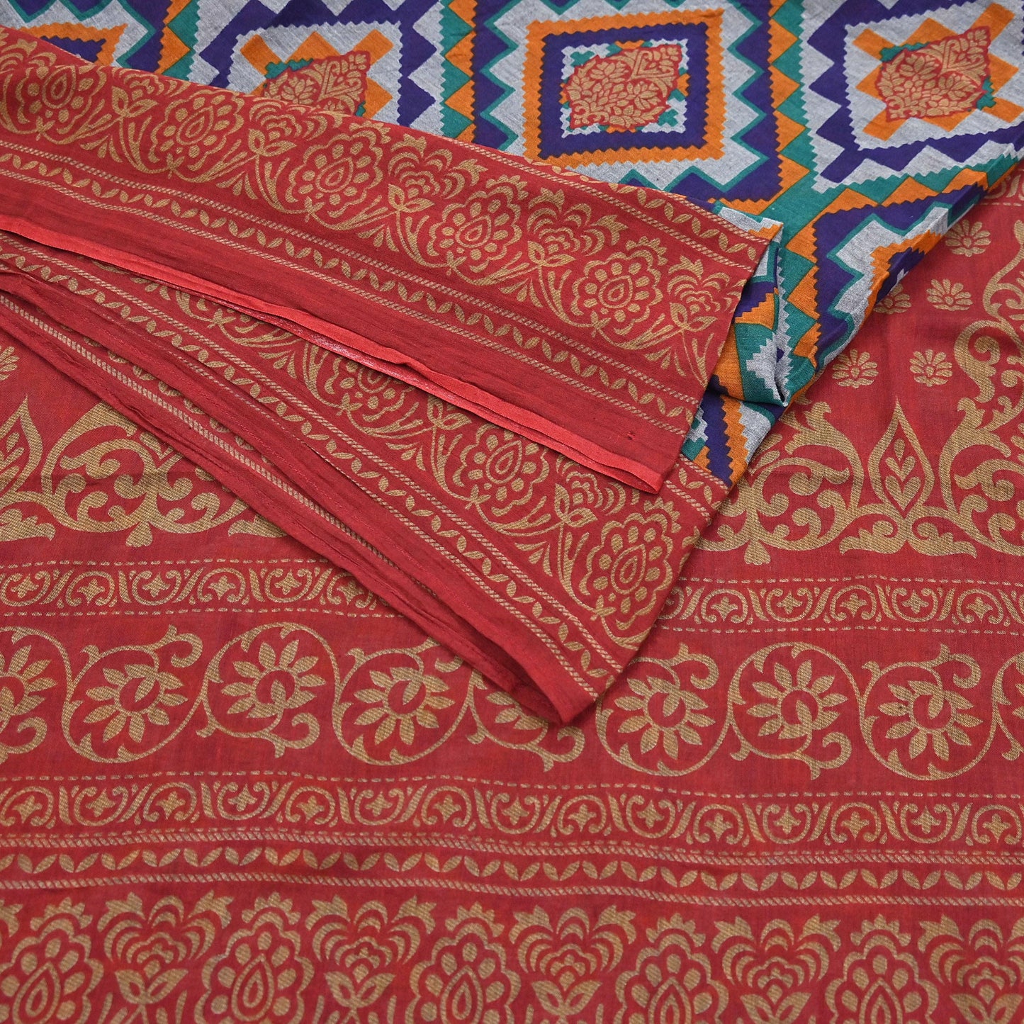 Indian Vintage Sari Red & Multi Printed 100% Pure Cotton Sarees Craft Fabric 5Yd Sewing Sarong Wrap Boho Floral Dress Making Crafting Soft