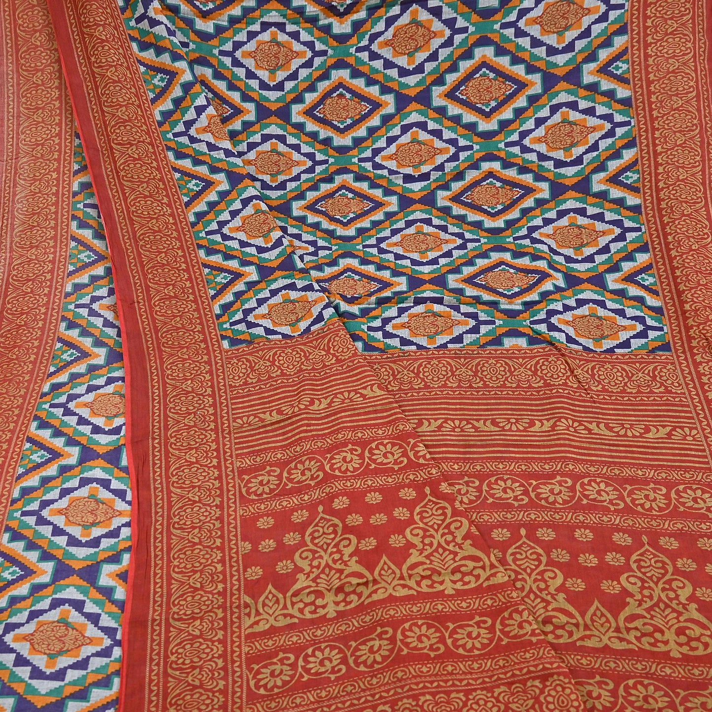 Indian Vintage Sari Red & Multi Printed 100% Pure Cotton Sarees Craft Fabric 5Yd Sewing Sarong Wrap Boho Floral Dress Making Crafting Soft