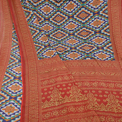 Indian Vintage Sari Red & Multi Printed 100% Pure Cotton Sarees Craft Fabric 5Yd Sewing Sarong Wrap Boho Floral Dress Making Crafting Soft