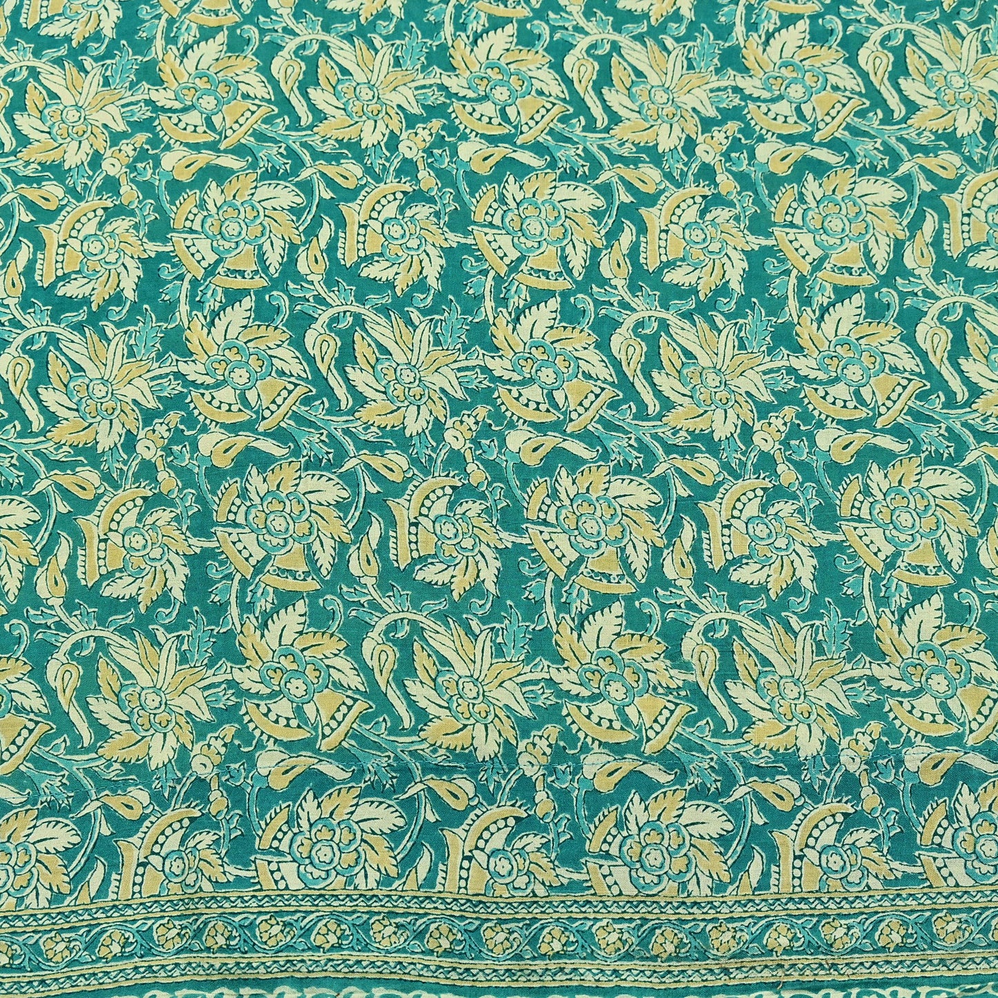 Indian Vintage Green Sarees Pure Cotton Block Printed Sari 5yd Sewing Craft Fabric DressMaking Soft Crafting Quilting Upcycle