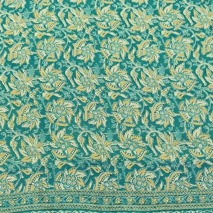 Indian Vintage Green Sarees Pure Cotton Block Printed Sari 5yd Sewing Craft Fabric DressMaking Soft Crafting Quilting Upcycle
