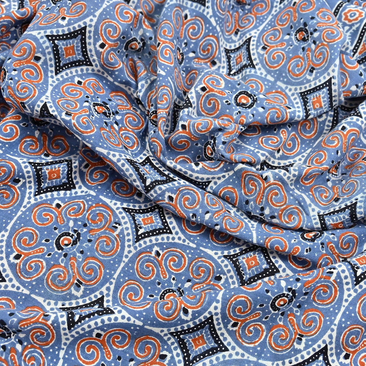 Indian Vintage Sari Blue & Black pure cotton Ajrakh Print Saree 6Yd Fabric Floral Soft Ethnic Upcycle Crafting Dress making