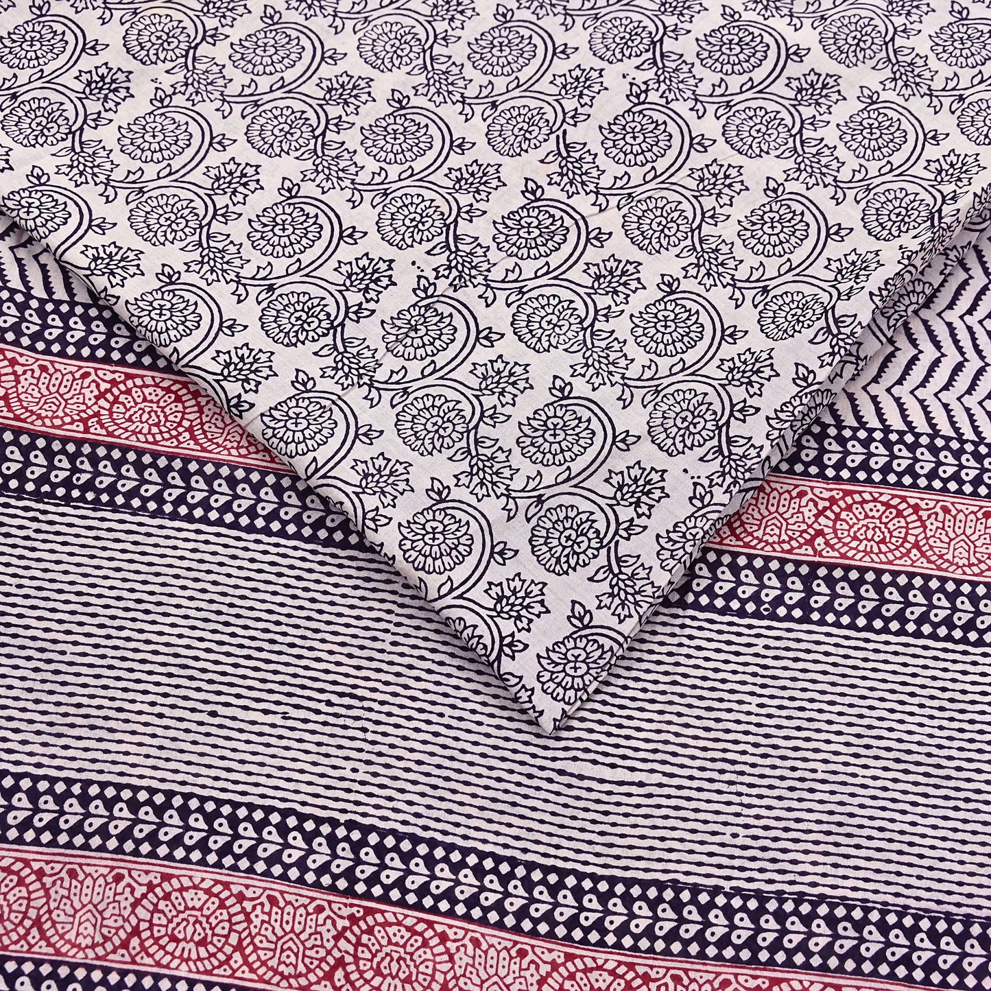 Indian Vintage Sari Cream & Black Pure Chanderi Cotton Hand Block Printed Sarees 5Yd Craft Fabric Soft Sewing Sarong Dress Making Quilting