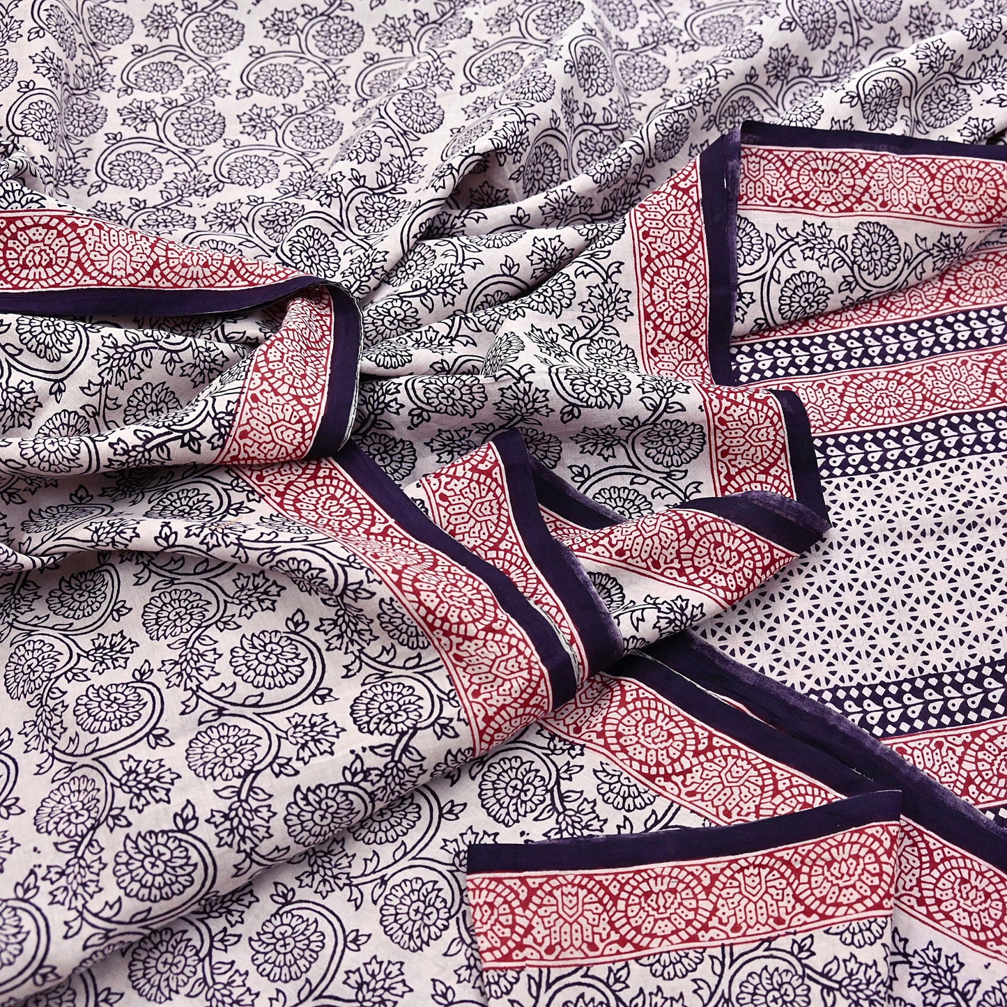 Indian Vintage Sari Cream & Black Pure Chanderi Cotton Hand Block Printed Sarees 5Yd Craft Fabric Soft Sewing Sarong Dress Making Quilting