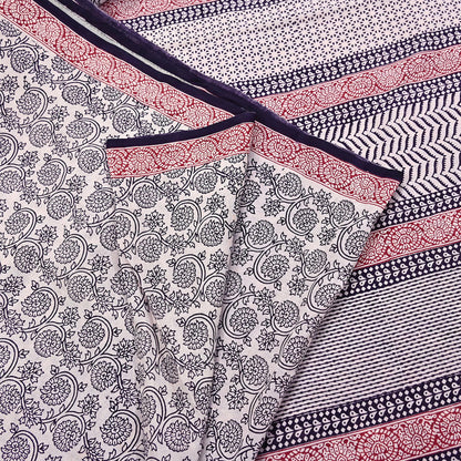 Indian Vintage Sari Cream & Black Pure Chanderi Cotton Hand Block Printed Sarees 5Yd Craft Fabric Soft Sewing Sarong Dress Making Quilting