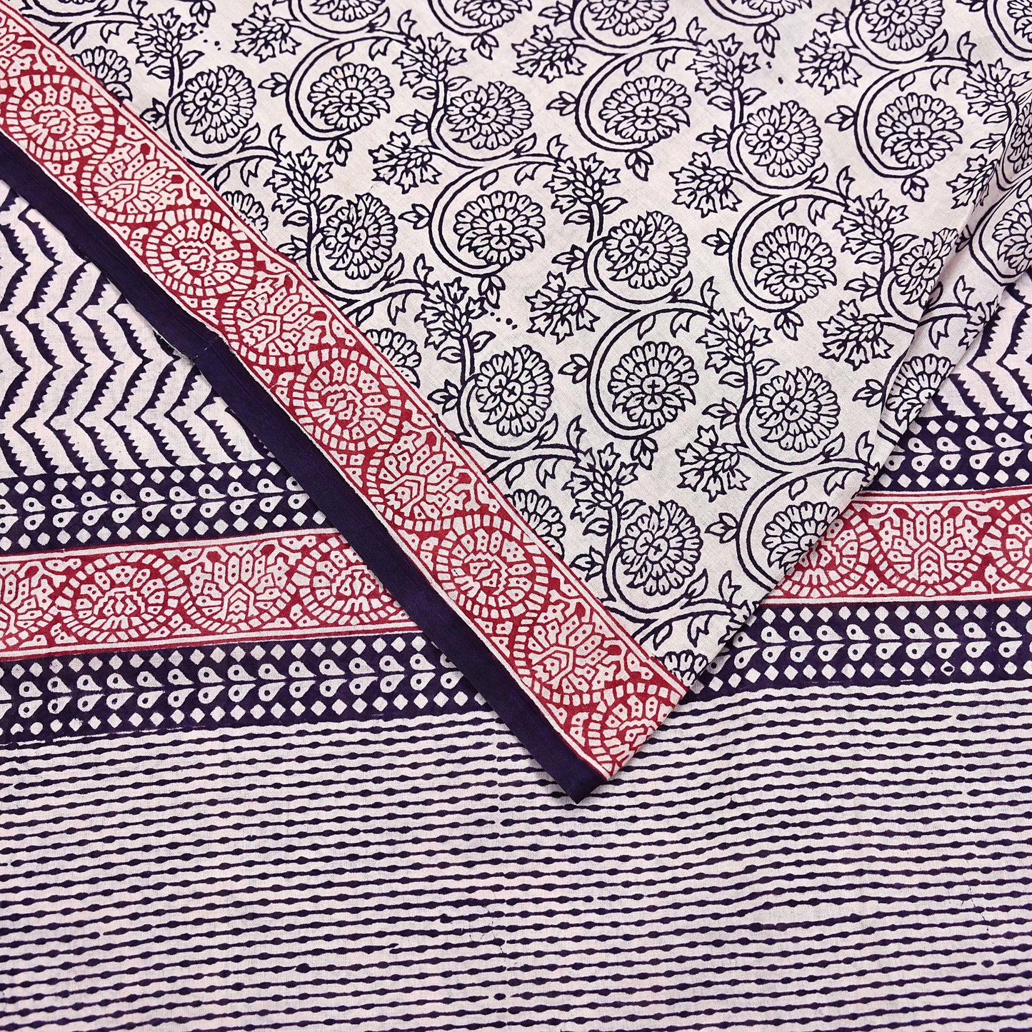 Indian Vintage Sari Cream & Black Pure Chanderi Cotton Hand Block Printed Sarees 5Yd Craft Fabric Soft Sewing Sarong Dress Making Quilting