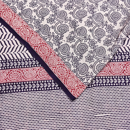 Indian Vintage Sari Cream & Black Pure Chanderi Cotton Hand Block Printed Sarees 5Yd Craft Fabric Soft Sewing Sarong Dress Making Quilting