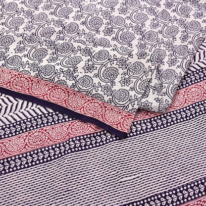 Indian Vintage Sari Cream & Black Pure Chanderi Cotton Hand Block Printed Sarees 5Yd Craft Fabric Soft Sewing Sarong Dress Making Quilting