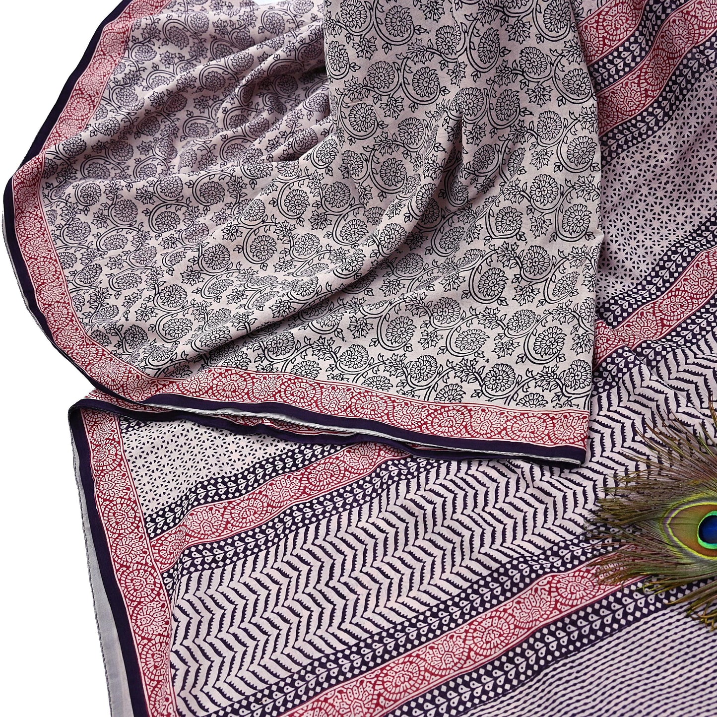 Indian Vintage Sari Cream & Black Pure Chanderi Cotton Hand Block Printed Sarees 5Yd Craft Fabric Soft Sewing Sarong Dress Making Quilting