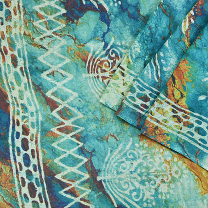 Indian Vintage Sari Green & Ivory Pure Chanderi Cotton Hand Block Printed Sarees 5Yd Craft Fabric Soft Sewing Sarong Dress Making Quilting