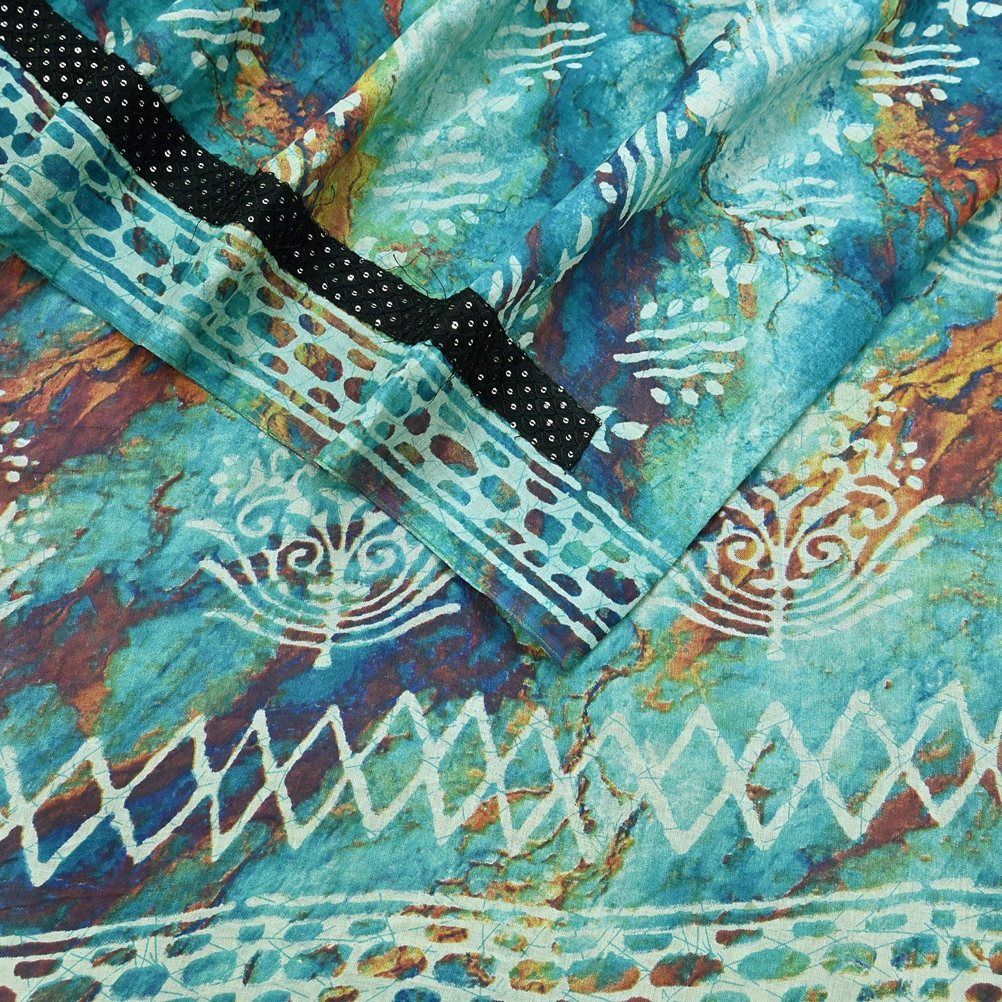 Indian Vintage Sari Green & Ivory Pure Chanderi Cotton Hand Block Printed Sarees 5Yd Craft Fabric Soft Sewing Sarong Dress Making Quilting