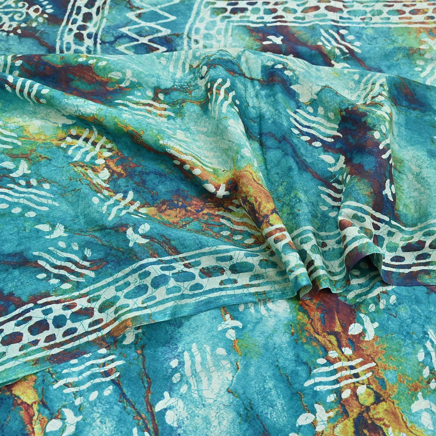 Indian Vintage Sari Green & Ivory Pure Chanderi Cotton Hand Block Printed Sarees 5Yd Craft Fabric Soft Sewing Sarong Dress Making Quilting