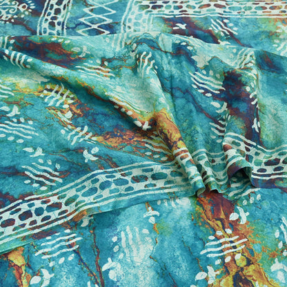 Indian Vintage Sari Green & Ivory Pure Chanderi Cotton Hand Block Printed Sarees 5Yd Craft Fabric Soft Sewing Sarong Dress Making Quilting