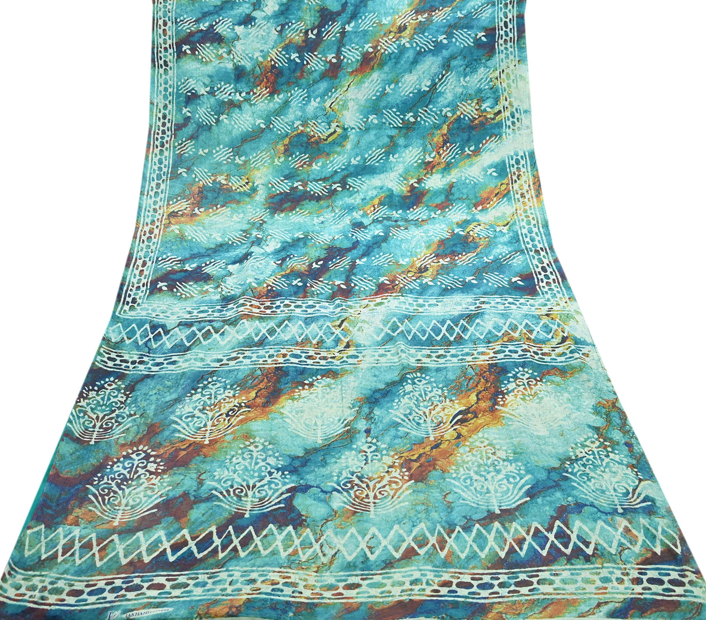 Indian Vintage Sari Green & Ivory Pure Chanderi Cotton Hand Block Printed Sarees 5Yd Craft Fabric Soft Sewing Sarong Dress Making Quilting